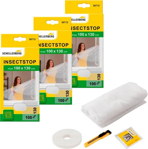 SCHELLENBERG Fliegengitter-Gewebe für Fenster ohne bohren, (Set, 3-St), Insektenschutz mit Klettband, 100 x 130 cm, anthrazit und weiß