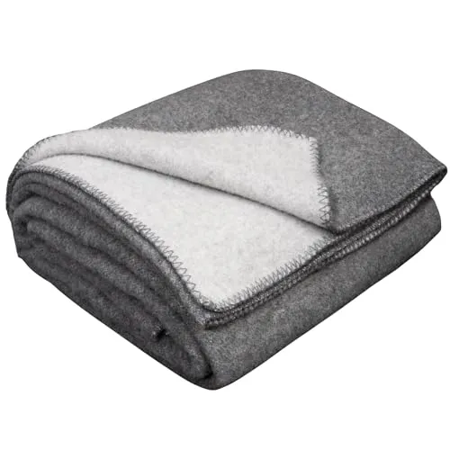 LYHome Merino Wolle Decke, Outdoor Campingdecke & Kuscheldecke 130x170 cm | Wolldecke 80% Merino, 20% Nylon, OEKO-TEX. Für Sofa, Auto, Reise, Picknick, Camping, Balkon, Ganzjährig | Grau - Hellgrau