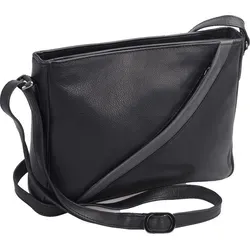 Stylische mittlere Ledertasche schwarz-grau mit 2 Reißverschlussfächern - Praktische Handtasche mit Außenreißverschlussfach und geteiltem Innenbereich. Ideal für den täglichen Gebrauch und perfekt organisiert.