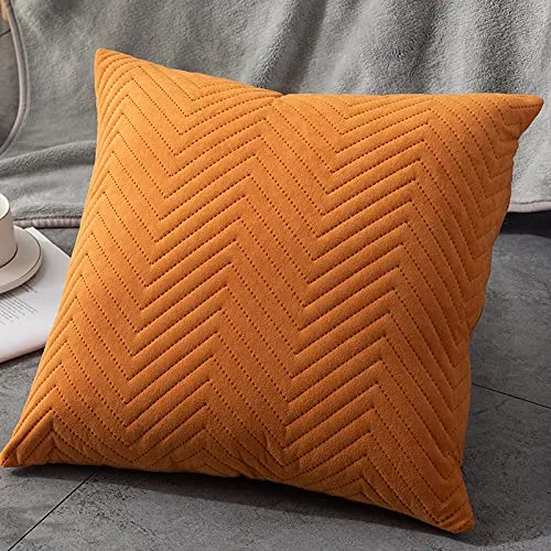  2er Set Kissen-Bezug mit Füllung / Sofakissen Couchkissen Dekokissen Zierkissen Kopfkissen Rückenkissen Kuschelkissen Lesekissen, Füllkissen Kissenhülle, weich & angenehm, Fischgräte orange, 50x50cm