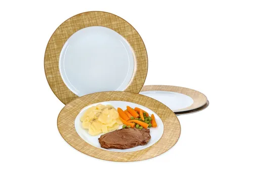 Ritzenhoff & Breker Speiseteller 4er Set Gelb Brazil 27cm - Speiseteller Set aus Porzellan mit auffälligem gelben Gittermuster, ideal für warme und kalte Mahlzeiten, mikrowellen- und spülmaschinengeeignet.