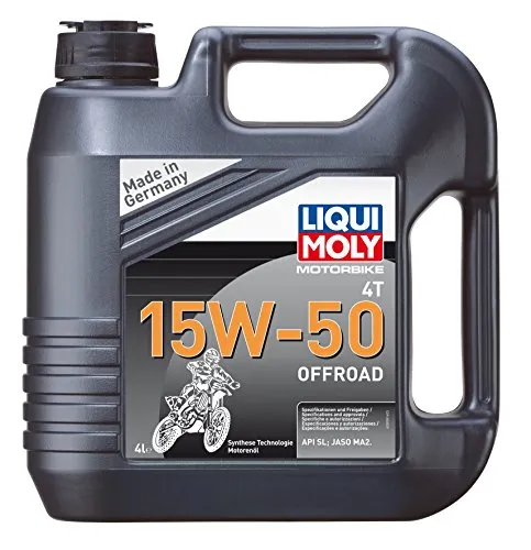 LIQUI MOLY Motorbike 4T 15W-50 Offroad - Hochwertiges Motoröl für Motorräder - Motoröle mit Synthesetechnologie, hohe Scherstabilität und optimaler Schutz für Nasskupplungen, ideal für Offroad-Einsätze.