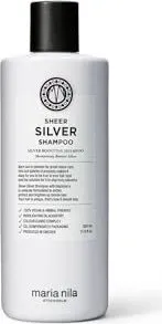 Maria Nila Sheer Silver Shampoo 350 ml - Shampoo für blondes und graues Haar, neutralisiert Gelbstich und sorgt für strahlenden Glanz. 100% vegan, paraben- und sulfatfrei.
