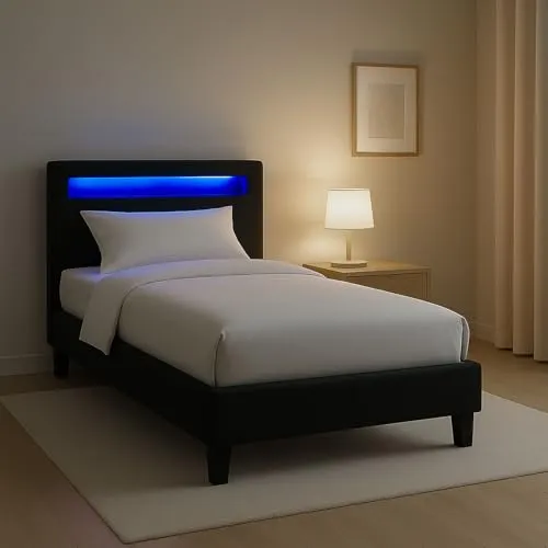 CARO-Möbel Polsterbett HIMALAYA 90x200 cm - Betten: Stylisches Einzelbett mit LED-Beleuchtung, ideal für Jugendliche und moderne Schlafzimmer.