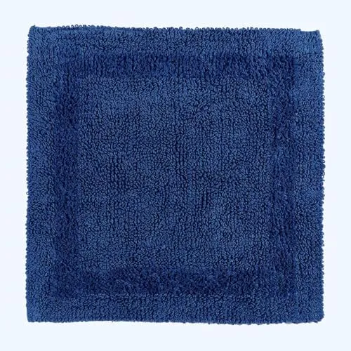 Homescapes Premium Duschvorleger dunkelblau, Duschteppich 50x50 cm mit Wende-Design, Kleiner Badteppich Baumwolle