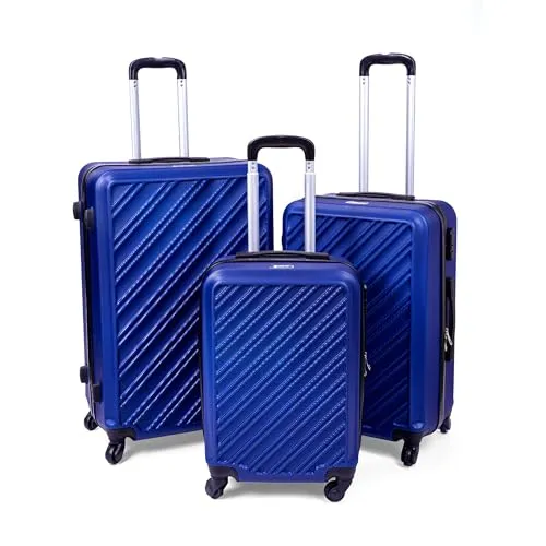 HEYO Hartschalenkoffer Reisekoffer mit Rollen Koffer & Trolleys mit Zahlenschloss Teleskopgriff (Dunkelblau, 3er Set: M, L, XL)