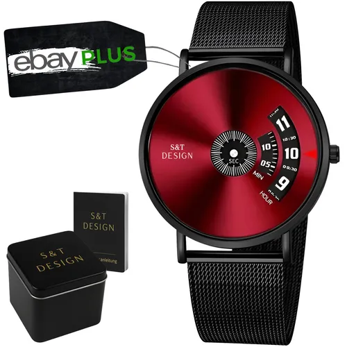 Herren Uhr Armbanduhr Männer Uhr Luxus Edelstahl schlank Herrenuhr Quarz Rot Uhr