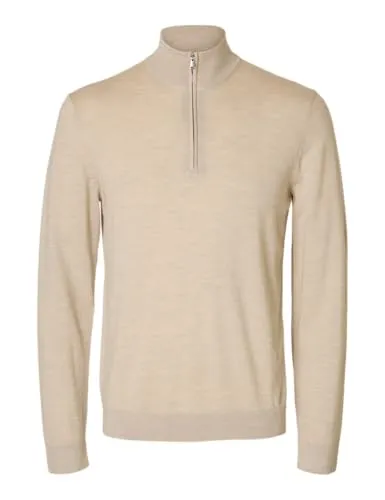 Slhtray Ls Knit Merino Half Zip Noos