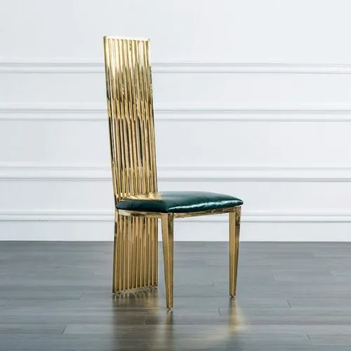 Gold-Grüner Esszimmer Hochstuhl aus Holz - Eleganter Hochstuhl für Erwachsene, modernes Design, sofort einsatzbereit und ideal für stilvolle Esszimmer. Maße: 120 cm hoch, 52.5 cm breit.
