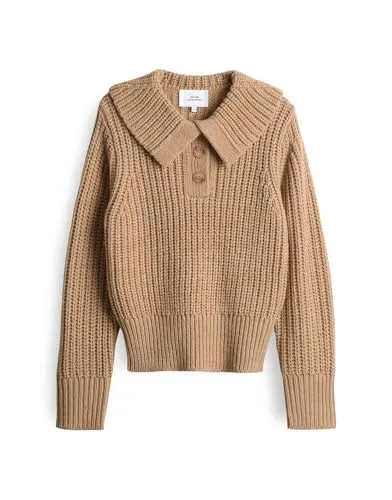 OPUS Damen Pullover | PROYER Slim Grobstrickpullover mit Troyerkragen Caramel, 40