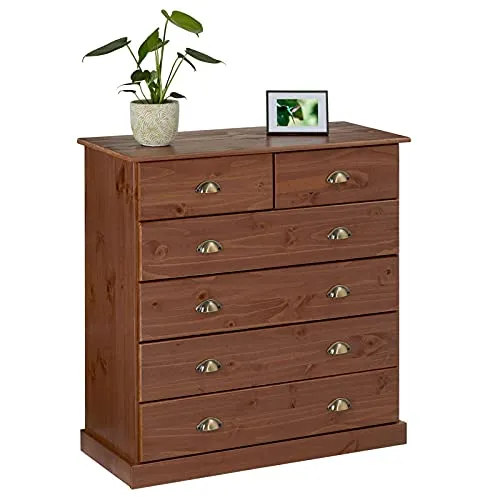 IDIMEX Kommode PARIS - Stilvolle Apothekerkommode mit 6 Schubladen - Kommode aus massivem Kiefernholz in Kastanie, bietet viel Stauraum und verleiht jedem Raum einen eleganten Look.