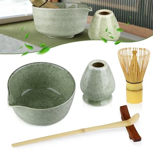 CAIXINYI Matcha-Set, Matcha-Besen, Matcha-Schale, Matcha-Schneebesen, Matcha-Mixerständer, Matcha-Besenhalter, 5-teiliges Set, Matcha-Set, Geschenkset, Keramik-Matcha-Tee-Set