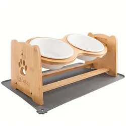 Petzy Napf-Set Premium Katzennapf und Hundenapf, erhöht & verstellbar - Näpfe & Futterautomaten, ergonomisches Design mit verstellbarem Halter für optimale Futterhöhe, spülmaschinenfeste Keramiknäpfe und rutschfeste Silikonunterlage.