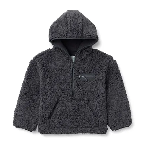 Amazon Essentials Jungen Relaxed-Fit Einfarbiger Teddy Sherpa-Kapuzenpullover mit halbem Reißverschluss, Dunkelgrau, 9 Jahre
