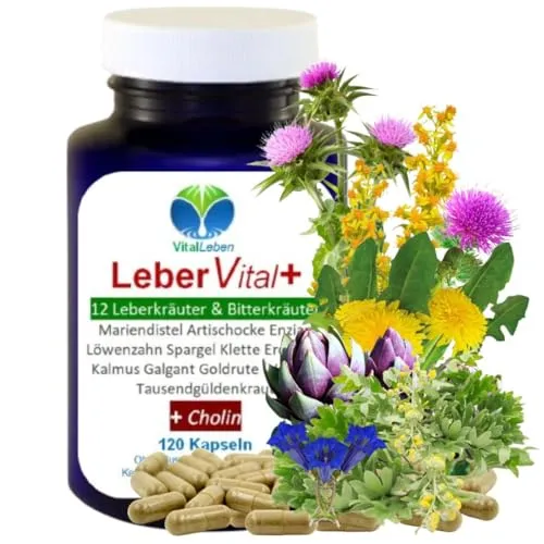 LEBER Vital Komplex Leberkapseln 120 Kapseln 12 Kräuter & Bitterstoffe mit Löwenzahn, Artischocke, Mariendistel + CHOLIN für normale LEBERFUNKTIONEN & FETTSTOFFWECHSEL. OHNE ZUSATZSTOFFE 26454-120