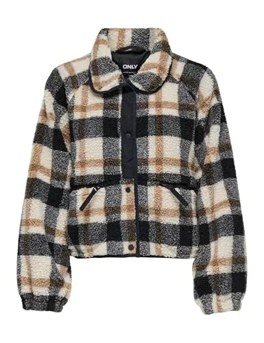 ONLY Onlcalista Life Check Teddy Jacket OTW - Stylische Jugendjacke - Modische Teddy-Jacke für Jugendliche mit einem einzigartigen Fly-Away Kragen. Ideal für lässige Outfits und jeden Tag.