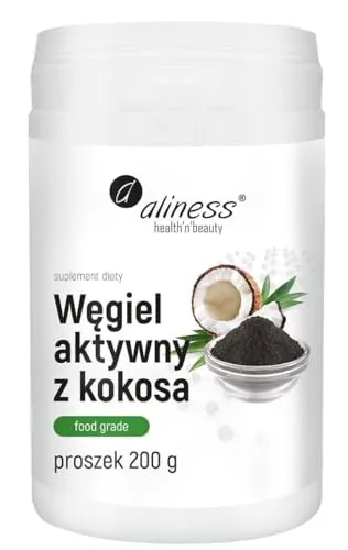 Aliness Aktivkohle aus Kokosnusspulver 200 g - Vitamine & Mineralien, natürliche Entgiftung mit hochwertiger Kokosnuss-Aktivkohle für Ihr allgemeines Wohlbefinden und Fitness.