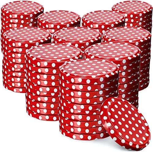 KADAX Schraubdeckel fi82 mm, Twist-Off-Deckel Set aus Metall, Ersatzdeckel für Einmachgläser, Deckel mit 6 Einrastzähnen für Sturzgläser und Einmachgläser (Rot gepunktet, 100 Stück)