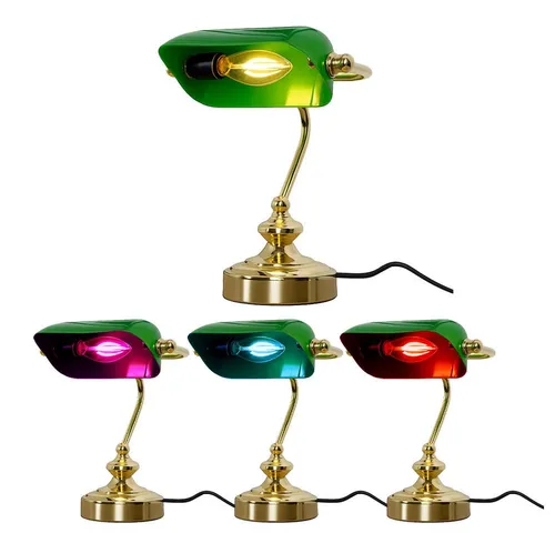 RGB LED Tischleuchte Retro Bankerleuchte dimmbar - LED-Lampe für Büro und Bibliothek, ausgestattet mit 16 RGB-Farben und Fernbedienung für individuelle Lichtgestaltung. Energieeffizient und langlebig mit 20.000 Stunden Lebensdauer.