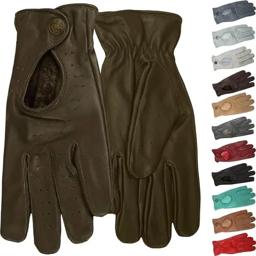 German Wear Unisex Autofahrer-Handschuhe aus Lamm-Nappaleder - Hochwertige Lederhandschuhe für Autofahrer, dünn und weich, mit Druckknopfverschluss und perforierten Fingern für optimalen Tragekomfort.