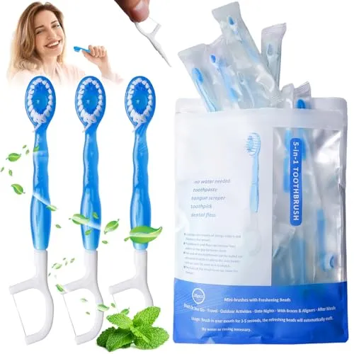 Stück Reise Zahnbürste,Mini Zahnbürste &Zahnseide & Zahnstocher, 5-in-1 Mini Zahnbürsten mit Zahnpasta,Einweg-Zahnbürsten Mini mit Zahnseide,Travel Toothbrush für Unterwegs Reisen Kinder Erwachsene 26