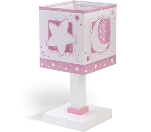 Dalber Kinder Tischlampe MoonLight Rosa - Stilvolle Nachttischlampe für das Kinderzimmer mit Mond- und Sternenmotiv, schafft eine beruhigende Atmosphäre für süße Träume.
