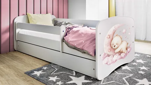 Raumhirsch Kinderbett 80x180 cm - Kinderzimmermöbel mit abnehmbarer Schutzschiene für maximale Sicherheit und praktischer Schublade zur Aufbewahrung von Bettwäsche. Langlebig und pflegeleicht für ein gemütliches Kinderzimmer.