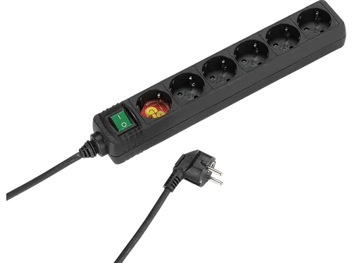 Vivanco EBLS6 S - 6-fach Steckdosenleiste mit Schalter und Kindersicherung, 1,4 m Zuleitung und 90° abgewinkelte Schukostecker für platzsparende Nutzung