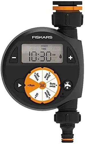 Fiskars Zeitschaltuhr mit 1 Ausgang - Digitale Bewässerungsuhr für den Außenbereich, individuell einstellbare Wochentage und bis zu 6 Stunden Bewässerungsdauer für eine optimale Gartenpflege.