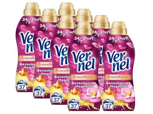 VERNEL Aromatherapie Bezaubernde Magnolie Weichspüler 8x 37 WL (296 Waschladungen), langanhaltender Wäscheduft mit ätherischen Ölen für 24/7 Frische, recycelbare Flasche