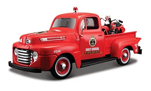 Maisto 32191 - Modellauto 1:24 Ford F-1 Pickup 48 + EL Knucklehead 36, rot