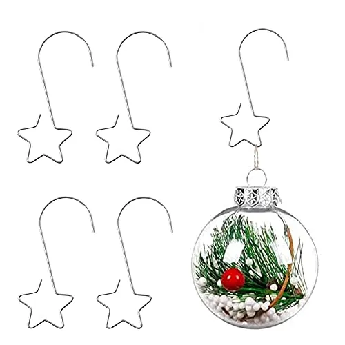 HERZWILD kugelaufhänger 100pcs Christbaumkugeln Aufhänger Weihnachtskugel S-Haken mit Stern schnellaufhängern f. Kugel Weihnachtsbaum Christbaum Baumkugeln Christbaumschmuck(Silber/s Haken mit Stern)