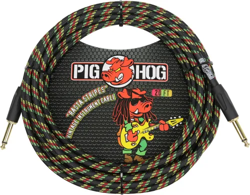 Pig Hog Vintage Serie Instrumentenkabel Rasta Stripes 6m - HiFi-Kabel mit hochwertiger Qualität und langlebiger Konstruktion, ideal für kristallklaren Klang ohne Rauschen und perfekt für Tourbedingungen.