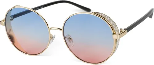 styleBREAKER Damen Runde Sonnenbrille mit getönten Polycarbonat Gläsern und Glitzer Side Shield, Metall Rahmen 09020120