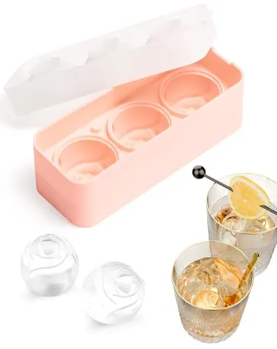 Silikon Eiswürfelform für 3,5 cm 3D Groß Rose, Ice Cube Tray Rosen Eiswürfelbehälter mit Deckel, BPA-frei, Eiswürfelform für Cocktails & Whisky (Rosa)