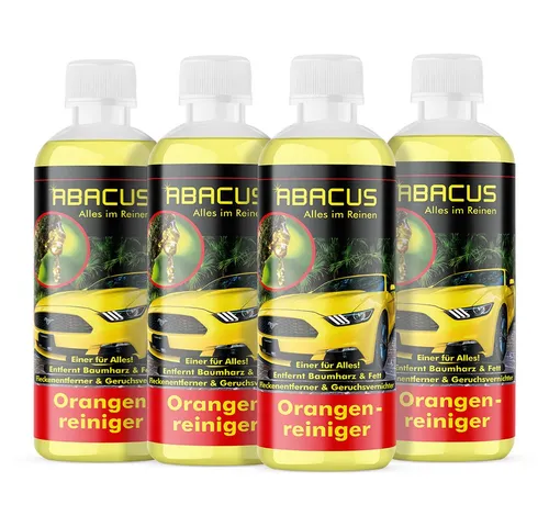 ABACUS Orangenreiniger - Kraftvoller Allzweckreiniger - Effektiver Allzweckreiniger mit starken Fettlöseeigenschaften. Ideal für Holz, Textilien und Metalloberflächen. Lieferumfang: 4x 300ml für vielseitige Anwendungen in Haushalt und Werkstatt.