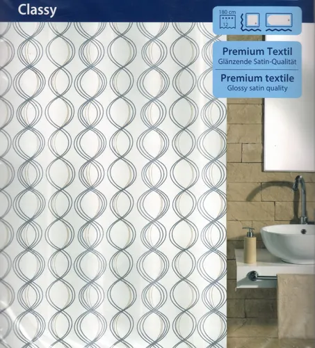 Kleine Wolke Duschvorhang CLASSY 180 x 200 cm - Duschvorhang aus hochwertigem Polyester, wasserabweisend mit beschwertem Saum für perfekten Halt. Ideal für Badewanne und Dusche, in elegantem Weiß mit Spiralmuster.