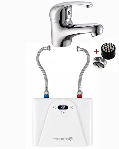 AMOR Mini Durchlauferhitzer 3,5 kW 220–230V + Cadora Wascharmatur Chrom