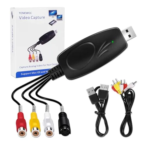 TCNEWCL RCA zu USB 2.0 Video Grabber, Audio Video Konverter Transmits Hi8 VCR VHS DVD to Digital Video Capture für Windows 7 8 10 /XP/Vista/Mac OS