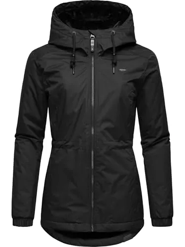 Ragwear Damen Winterjacke Dankka Warm YOUMODO Black 4XL - Funktionsjacke mit wasserdichtem Material (Wassersäule: 4.000 mm) und kuscheligem Teddyfell-Innenfutter für höchsten Tragekomfort und stilvolle Eleganz an kalten Tagen.