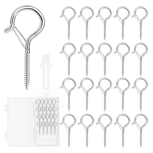 VMUTGA 20 Stück Schraubhaken Edelstahl, Haken zum Schrauben mit Sicherung, Hakenschrauben Deckenhaken zum Aufhängen von Topfpflanzen, Lampen, Hängematten, Ornamenten, Silber