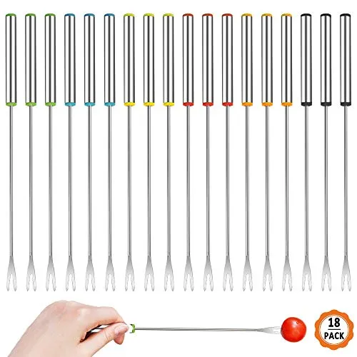 Chudian Fonduegabeln aus Edelstahl, Spieße für Fondue, mit Griff, Dessertgabel für Käsefondue, Schokolade, Grillspieß, Obst, mehrfarbig, 18 Stück