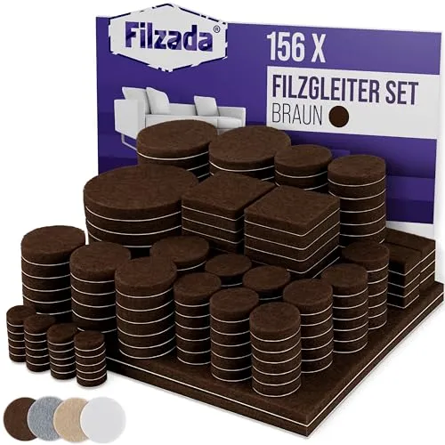 Filzada® Filzgleiter Selbstklebend Set 156 Stück (Eckig und Rund) - Braun - Profi Möbelgleiter Filz Mit Idealer Klebkraft