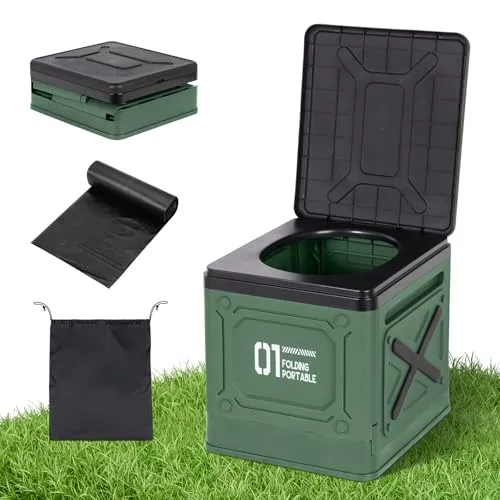 Leogreen Campingtoilette Faltbar Faltbare Mobile Toilette mit 12 Toilettenbeuteln und Aufbewahrungstasche，Trockentrenntoilette für Outdoor Camping Festival Stau Zelten (Grün)