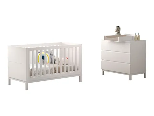 aufm Kessel Babyzimmer-Komplettset Keely – 3-teiliges Set aus Kiefer & MDF in Weiß - Praktisches 3-teiliges Babyzimmer Set mit Wickelkommode und Babybett. Ideal für wachsende Kinder, bietet viel Stauraum und ist pflegeleicht. Inklusive Wickelaufsatz, umbaubar zum Juniorbett.