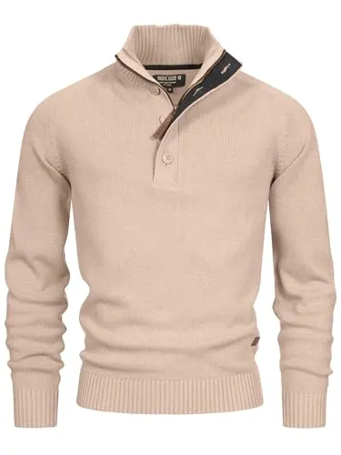 Indicode Herren INIsalu Pullover aus 70% Baumwolle mit Stehkragen | Strickpullover für Männer Irish Cream, XL
