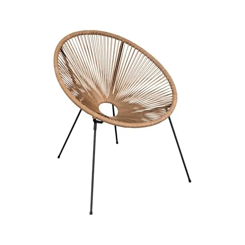 Rebecca Mobili Relaxsessel – Vintage-Gartenstuhl in Beige Schwarz - Lounge-Stühle für die Terrasse: Bequemer Relaxsessel mit robustem Stahlrahmen und witterungsbeständiger Rattanoptik, ideal für Garten und Balkon, einfache Montage inklusive Anleitung.