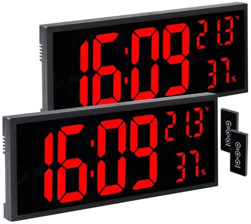 Lunartec Hygrometer Digital: 2er-Set LED-Wand- & Tischuhren, Jumbo-Uhrzeit, FB, Hygro-/Thermometer (Design-Wanduhr, Wanduhr mit Thermo & Hygrometer, Digitale)