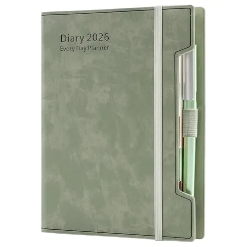 Akademischer Terminplaner 2026, A5, Tag pro Seite, Tagesplaner mit festem Einband, Stift und Stiftschlaufe