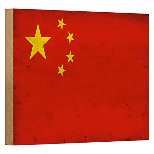 Holzschild Flagge 18x12cm China Fahne Wanddeko